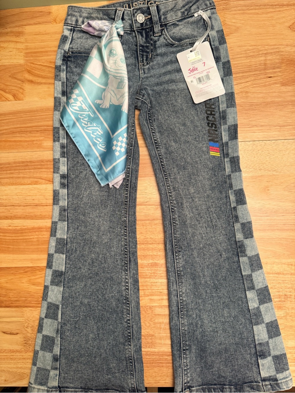 Girls size 7 Justice NASCAR flare jeans with bandana
